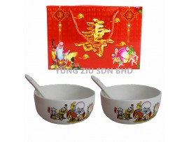 RED BIRTHDAY TWO BOWLS TWO SPOON SET(1SET)CNY(9311)